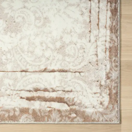 Cream Damask Stain Resistant Area Rug Photo 4