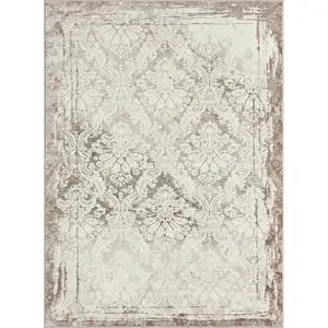 Photo of Cream Damask Stain Resistant Area Rug