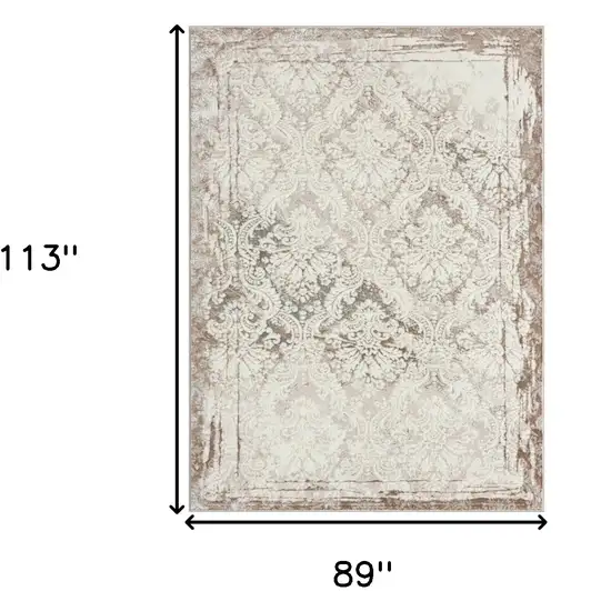 Cream Damask Stain Resistant Area Rug Photo 8