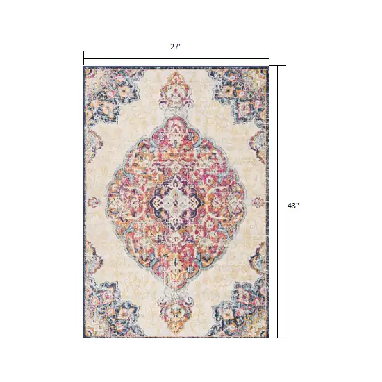 Cream Decorative Medallion Area Rug Photo 1