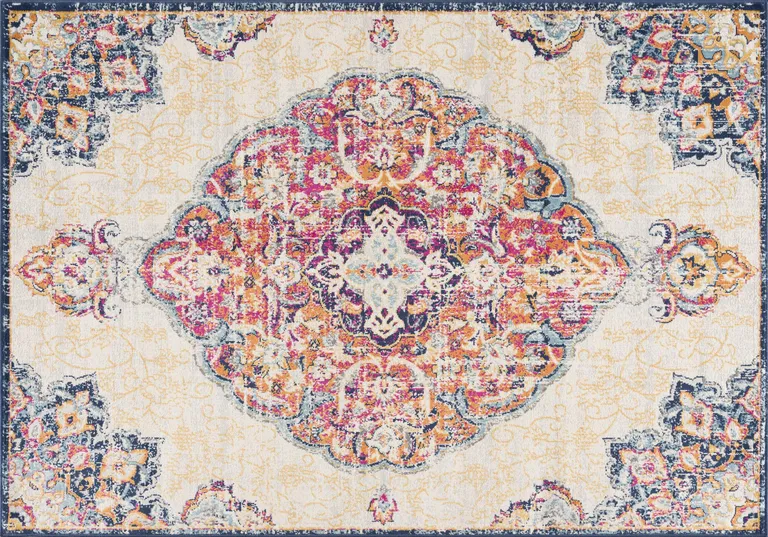 Cream Decorative Medallion Area Rug Photo 2