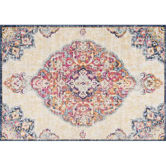 Cream Decorative Medallion Area Rug Photo 2