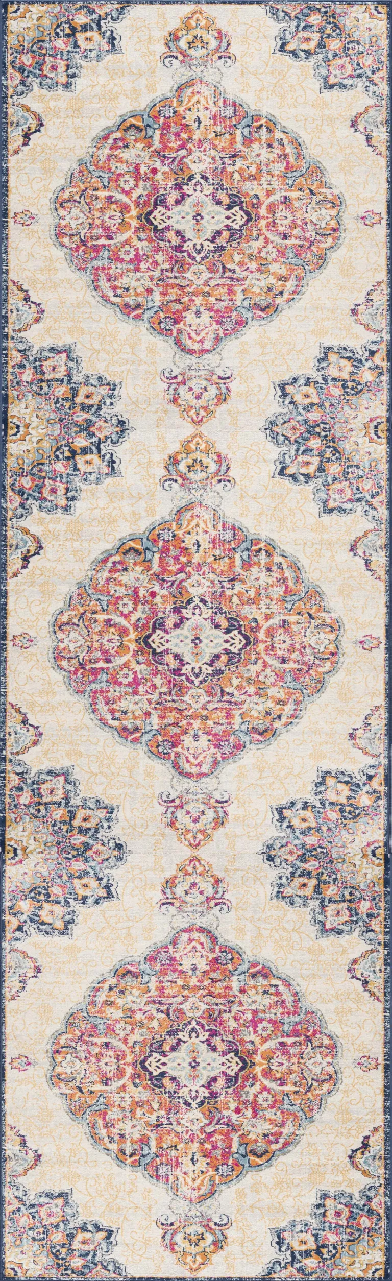 Cream Decorative Medallion Area Rug Photo 3