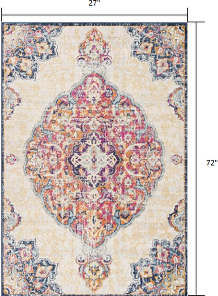 Cream Decorative Medallion Area Rug Photo 1