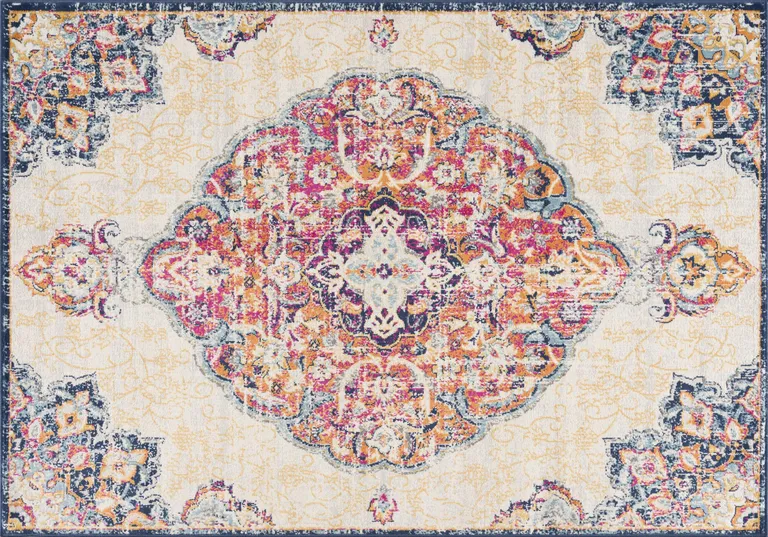 Cream Decorative Medallion Area Rug Photo 3