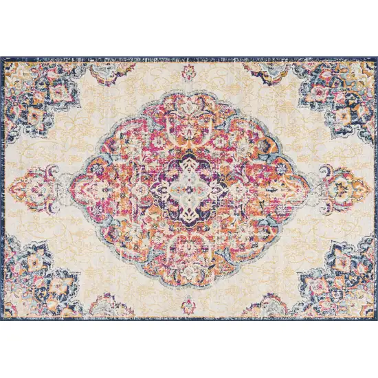 Cream Decorative Medallion Area Rug Photo 4