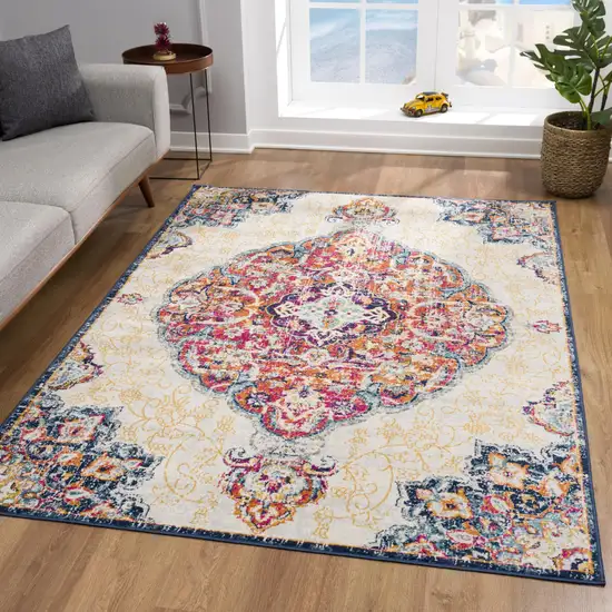 Cream Decorative Medallion Area Rug Photo 11