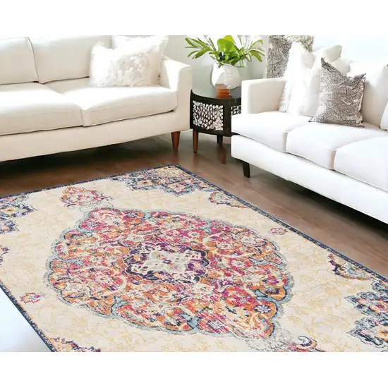 Blue and Beige Medallion Area Rug Photo 1