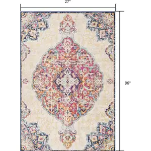 Photo of Cream Decorative Medallion Runner Rug