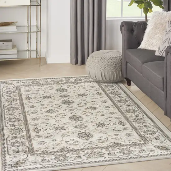 Cream Floral Distressed Area Rug Photo 9