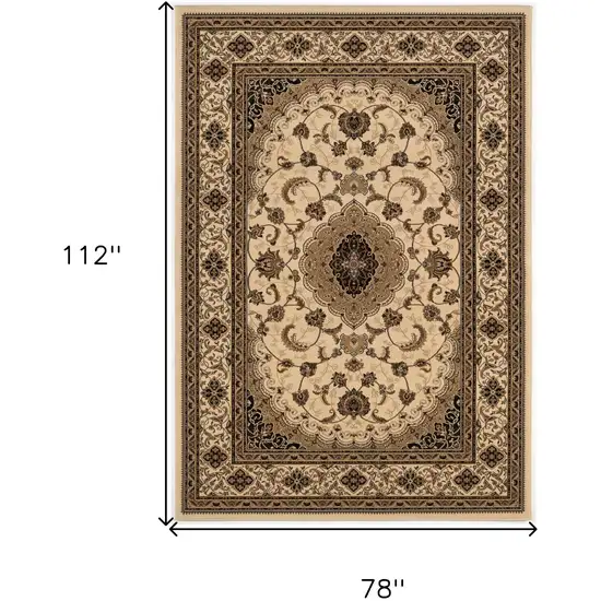 Beige and Black Floral Medallion Power Loom Area Rug Photo 3