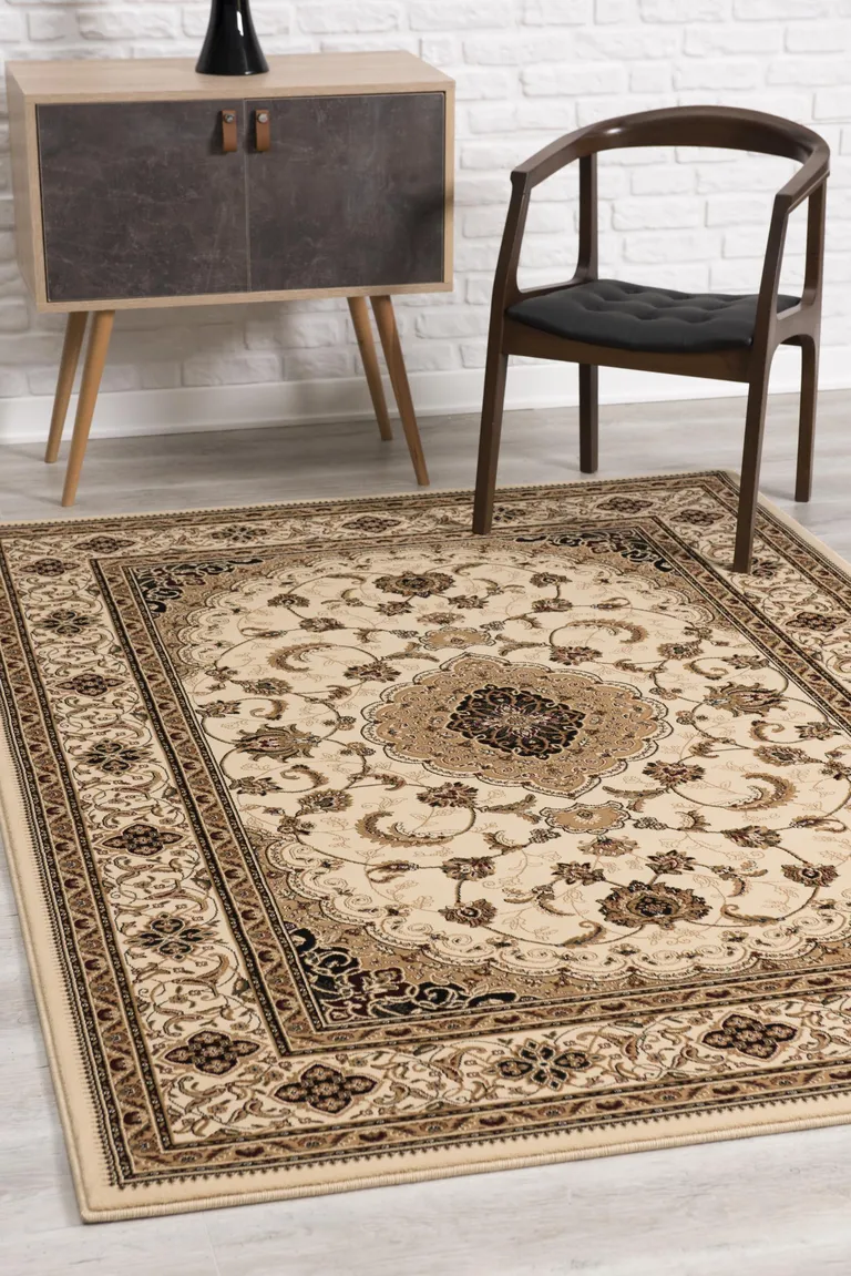 Cream Floral Medallion Area Rug Photo 4