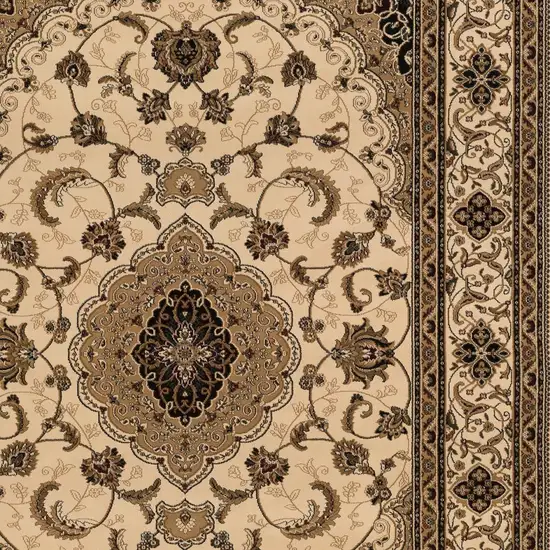 Beige and Black Floral Medallion Power Loom Area Rug Photo 3