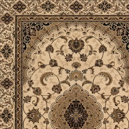 Beige and Black Floral Medallion Power Loom Area Rug Photo 3