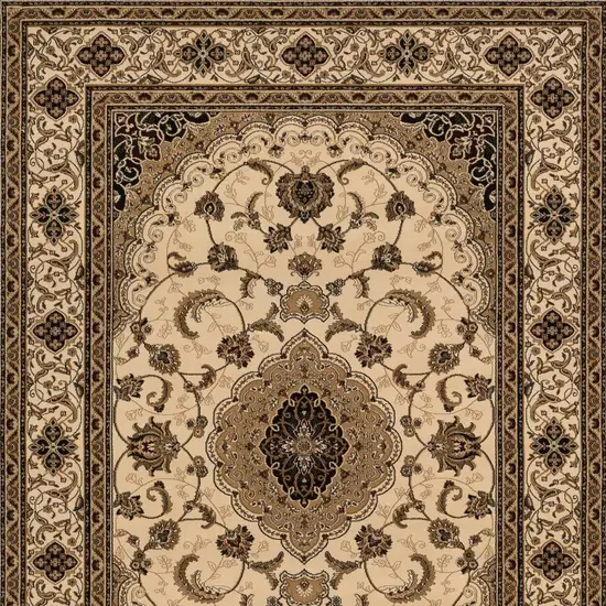 Beige and Black Floral Medallion Power Loom Area Rug Photo 5