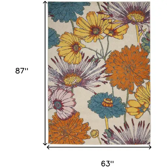 Cream Floral Power Loom Area Rug Photo 3