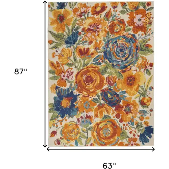 Cream Floral Power Loom Area Rug Photo 3