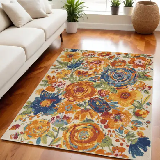 Cream Floral Power Loom Area Rug Photo 1