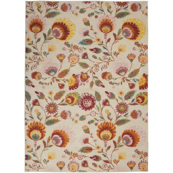 Cream Floral Power Loom Area Rug Photo 2