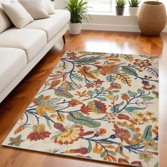 Cream Floral Power Loom Area Rug Photo 1