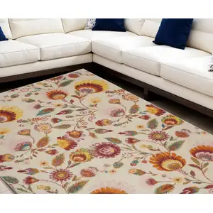 Photo of Cream Floral Power Loom Area Rug