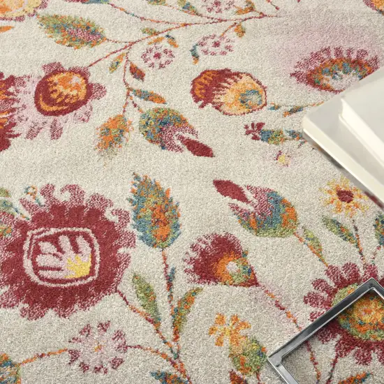 Cream Floral Power Loom Area Rug Photo 9