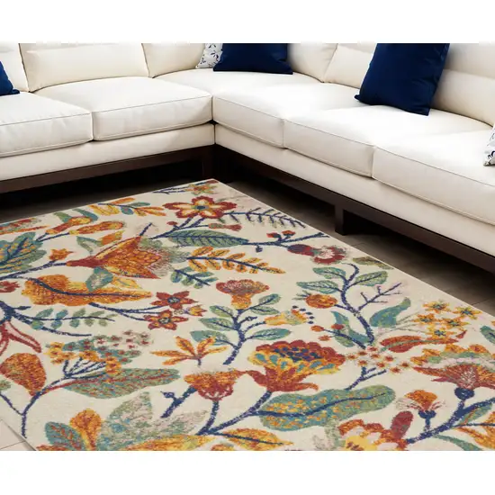 Cream Floral Power Loom Area Rug Photo 1