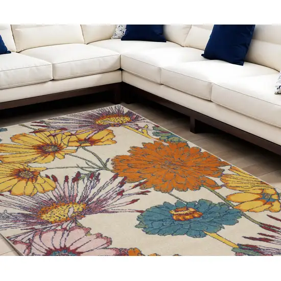 Cream Floral Power Loom Area Rug Photo 1