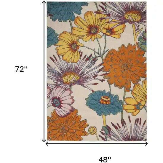 Cream Floral Power Loom Area Rug Photo 3