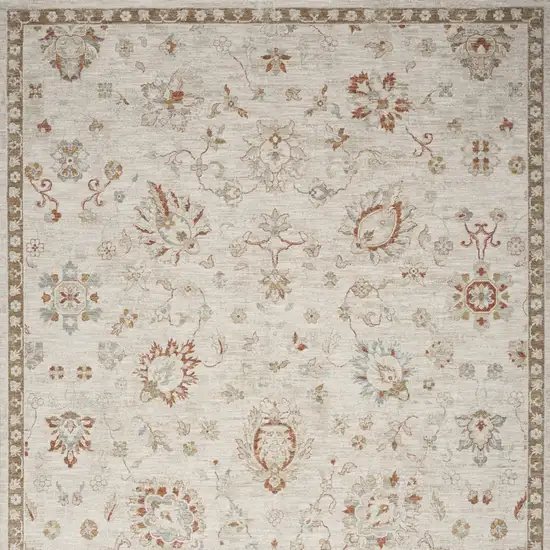 Cream Floral Power Loom Distressed Area Rug With Fringe Photo 6