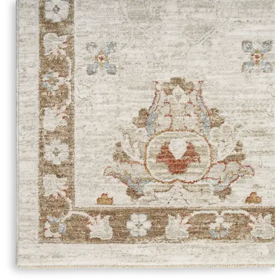 Cream Floral Power Loom Distressed Area Rug With Fringe Photo 5