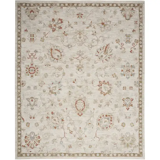 Cream Floral Power Loom Distressed Area Rug With Fringe Photo 6