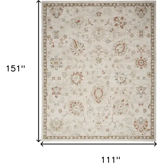 Cream Floral Power Loom Distressed Area Rug With Fringe Photo 3