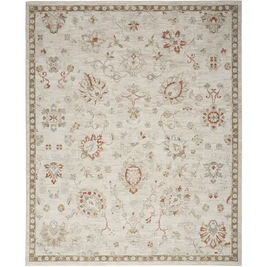 Cream Floral Power Loom Distressed Area Rug With Fringe Photo 2