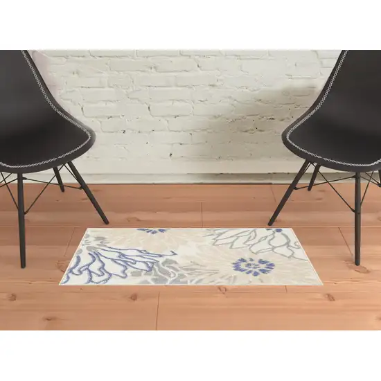 Cream Floral Power Loom Distressed Area Rug Photo 2