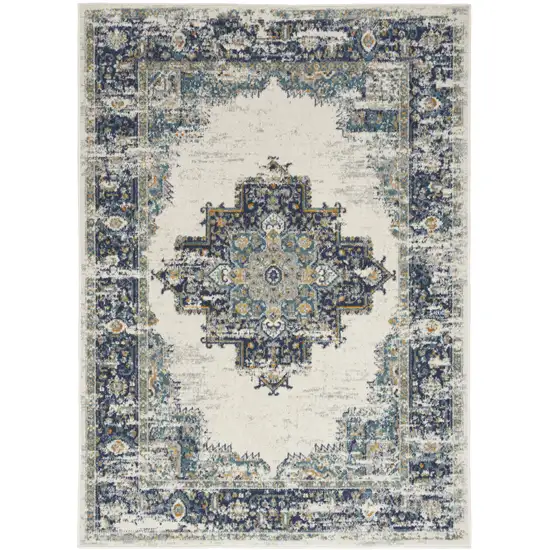 Cream Floral Power Loom Distressed Area Rug Photo 1