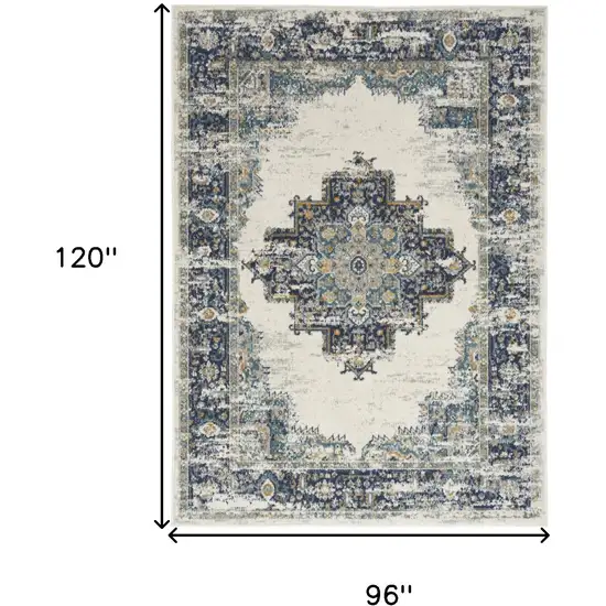 Cream Floral Power Loom Distressed Area Rug Photo 9