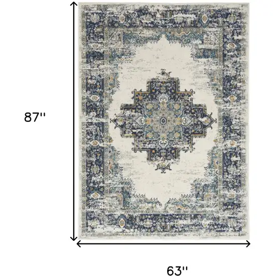 Cream Floral Power Loom Distressed Area Rug Photo 5