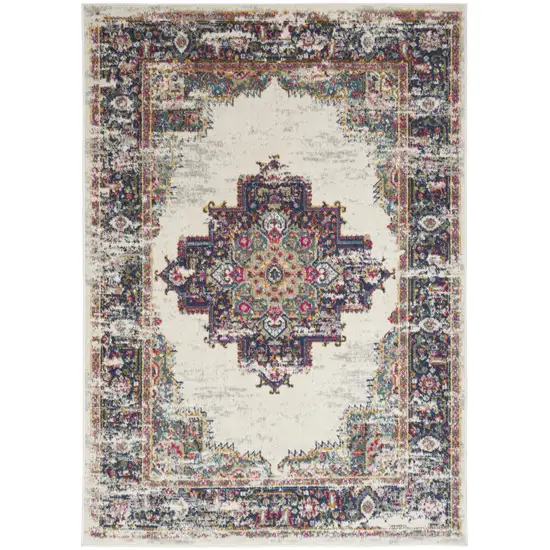 Cream Floral Power Loom Distressed Area Rug Photo 1