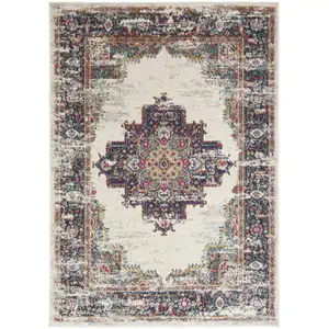 Photo of Cream Floral Power Loom Distressed Area Rug