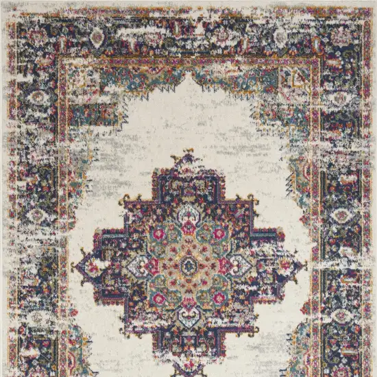 Cream Floral Power Loom Distressed Area Rug Photo 8