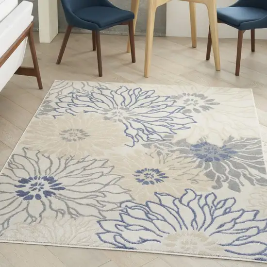 Cream Floral Power Loom Distressed Area Rug Photo 6