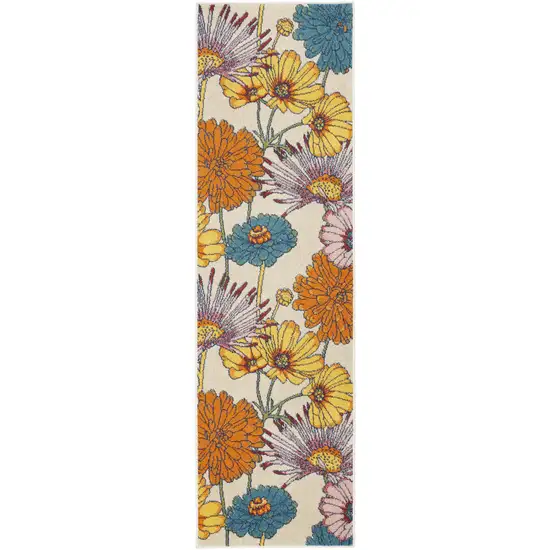 Cream Floral Power Loom Runner Rug Photo 2