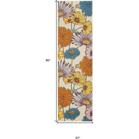 Cream Floral Power Loom Runner Rug Photo 3