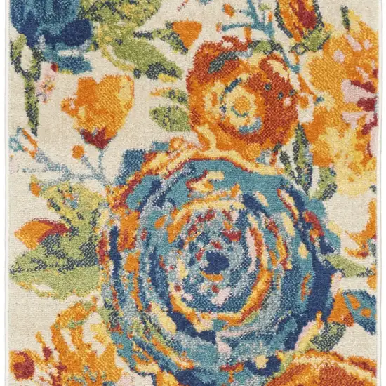 Cream Floral Power Loom Runner Rug Photo 9