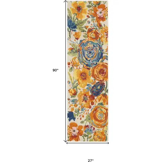 Cream Floral Power Loom Runner Rug Photo 3