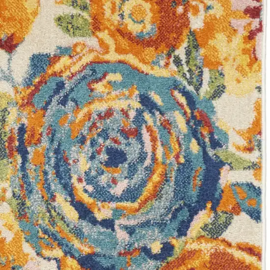 Cream Floral Power Loom Runner Rug Photo 8