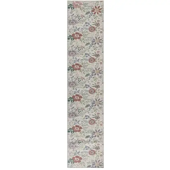 Cream Floral Power Loom Washable Non Skid Runner Rug Photo 1