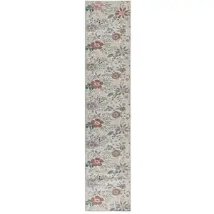 Photo of Cream Floral Power Loom Washable Non Skid Runner Rug