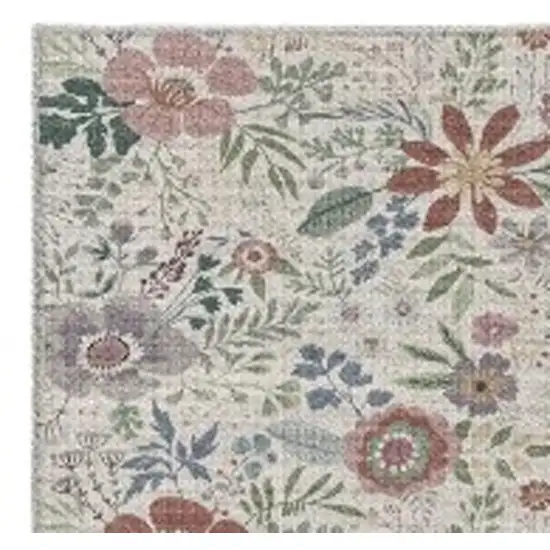 Cream Floral Power Loom Washable Non Skid Runner Rug Photo 6